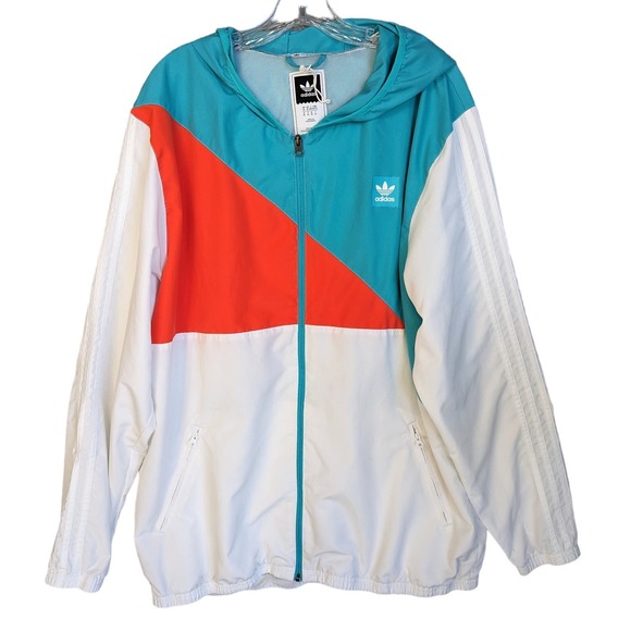adidas Other - Adidas Men's XL Hooded Courtside Windbreaker Jacket White/ Blue Skate Basketball